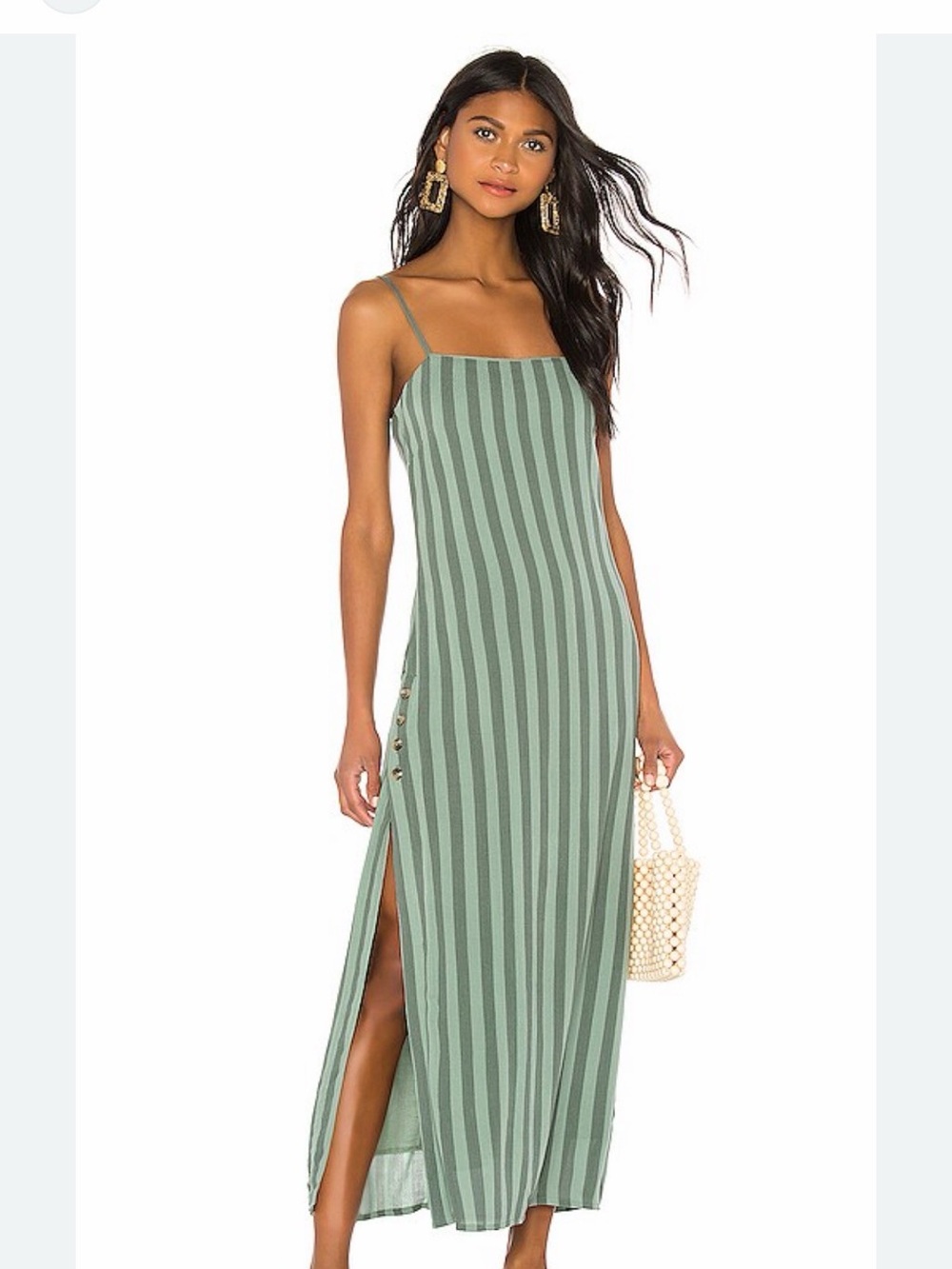 Amuse Society Striped Sage Maxi Dress with Side Slit